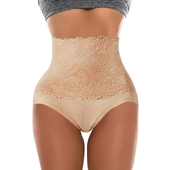 vigerkar High Waisted Tummy Control Panties for Women Plus Size Shapewear Underwear Body Shaper Floral Lace Briefs Gold, M