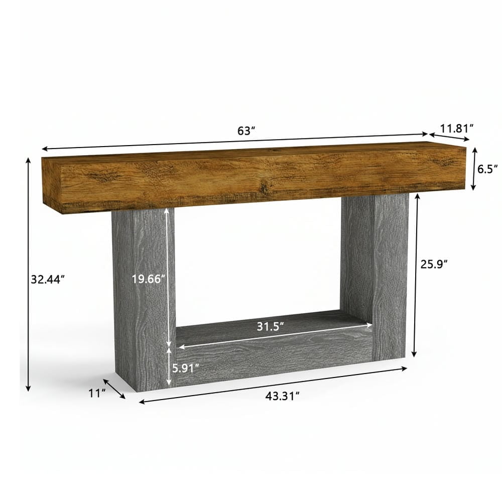 Barara King Console Table, Entryway Table, Console Sofa Table, Display Shelf,63" Wood Console Table, Farmhouse 2-Tier Sofa Table Entryway Table,Brown