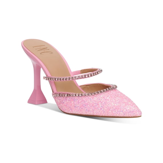 INC Womens Gylana Slip On Glitter Block Heels