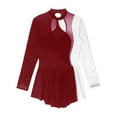 thumbnail image 4 of Aislor Women Sparkly Rhinestone Figure Skating Long Sleeve Lyrcial Ballet Dance Leotard Dress Burgundy XL, 4 of 7