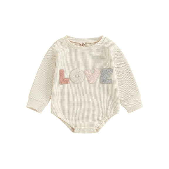 Bagilaanoe Baby Girl Oversized Romper Sweatshirt Newborn Long Sleeve Bodysuits Letter Embroidery Pullover 3M 6M 12M 18M 24M Infant Waffle Tee Tops