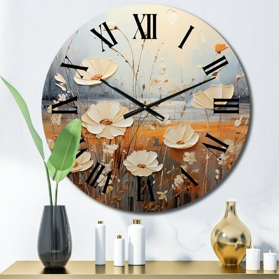 Designart "Meadow delicate Meadowscape Pointillism III" Floral Oversized Wall Clock