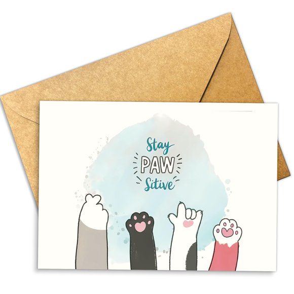 Tarjeta de felicitación Stay Paw Sitive con bonitas patas de gato con forma de estímulo