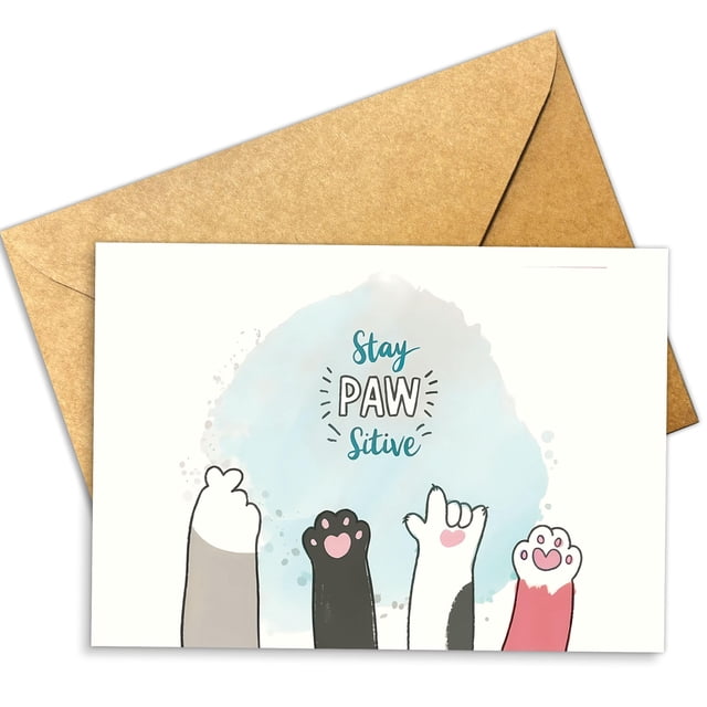 Tarjeta de felicitación Stay Paw Sitive con bonitas patas de gato con forma de estímulo