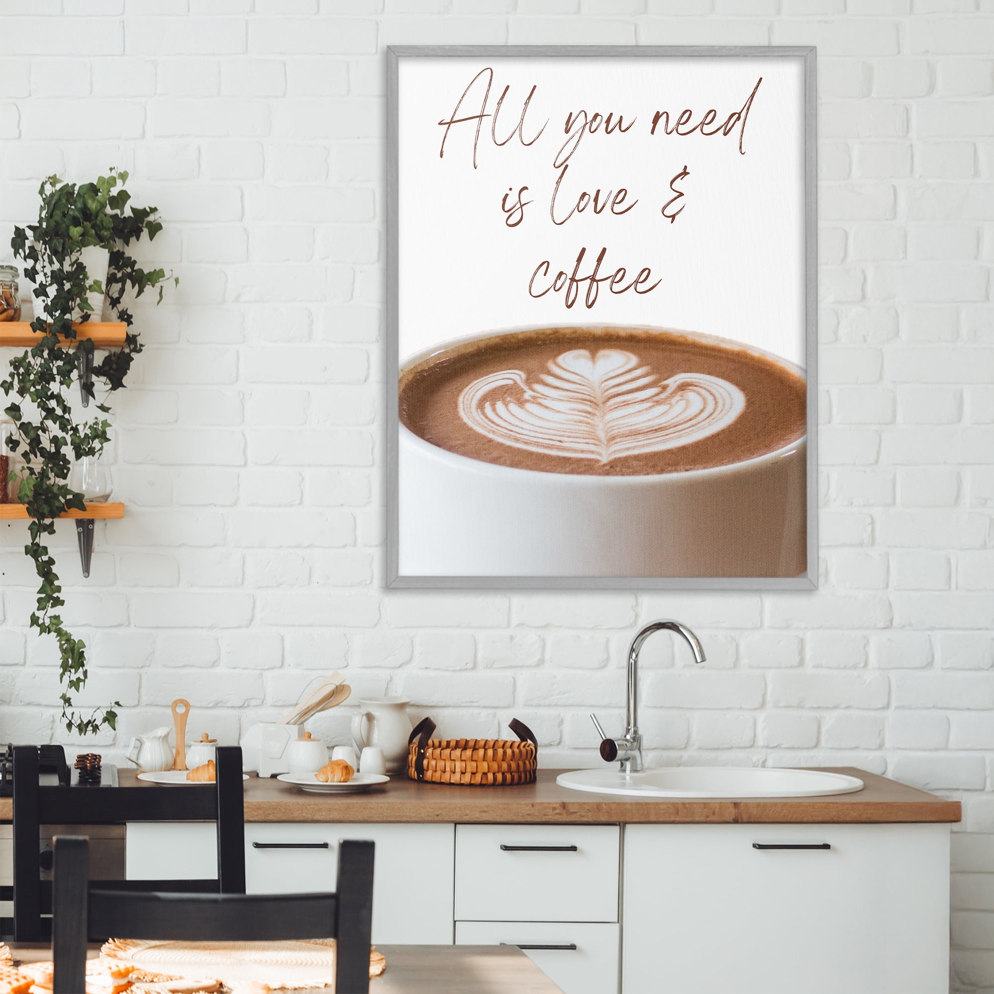 Stupell Industries All You Need Love & Coffee Gray Framed Giclee Art, design by Jesse Keith