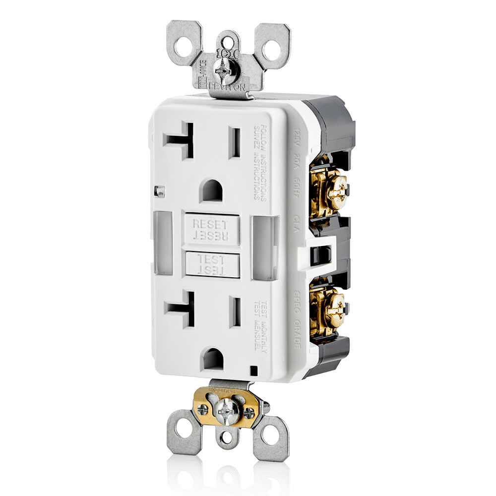 Leviton Smartlockpro Gfci Outlet 20A 125V Duplex White Nema 5-20R — Indoor & Outdoor Use, NEC-Compliant