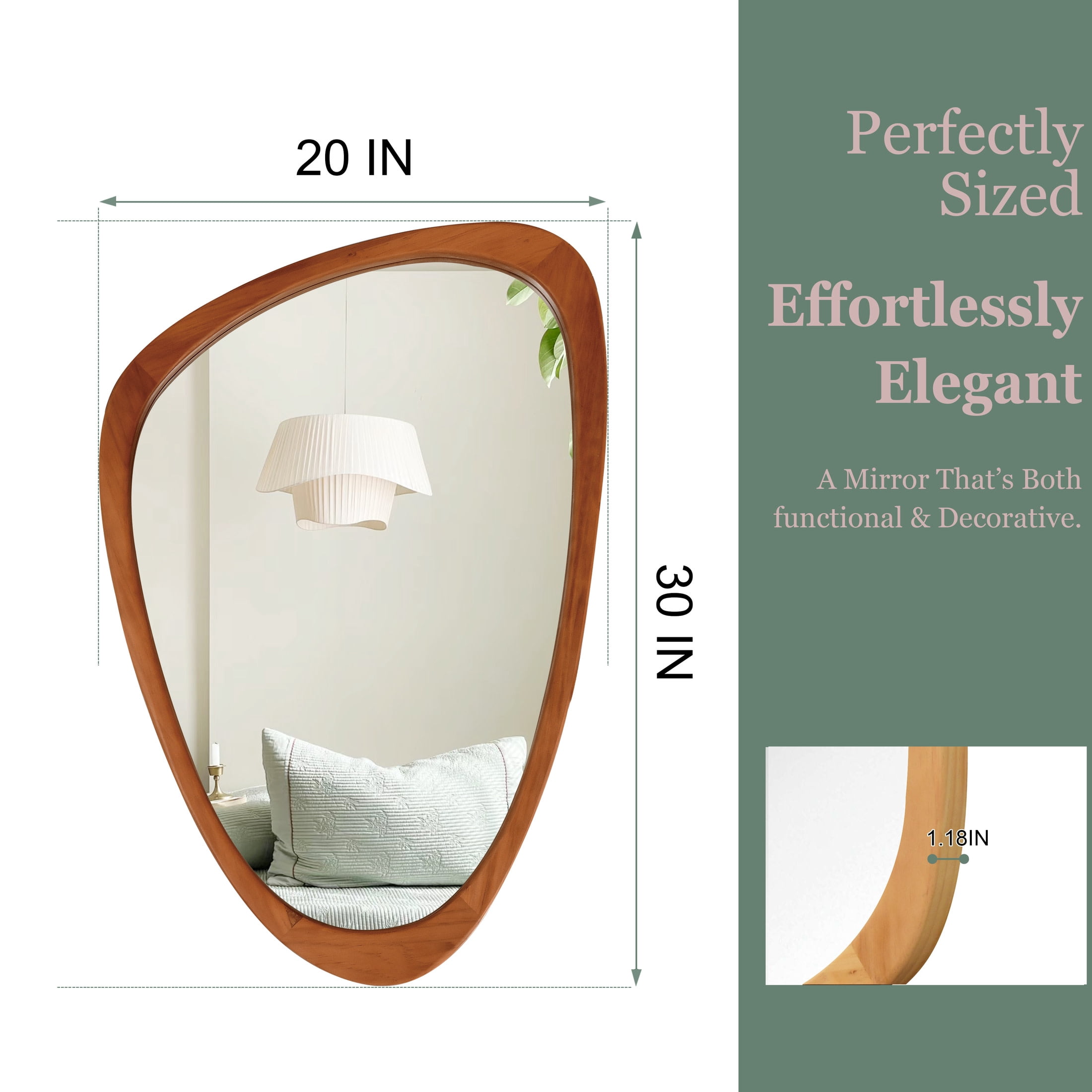 Noble House 20"x30" Irregular Solid Wood Wall Mirror, Modern Asymmetric Decorative Accent Bathroom Mirror, Yellowish Brown