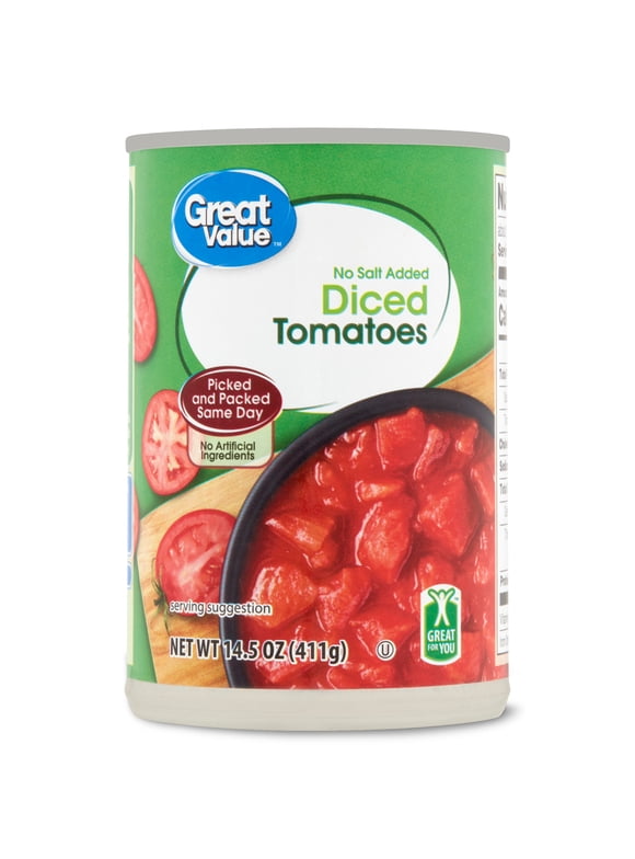 Great Value No Salt Added Diced Tomatoes, 14.5 Oz