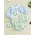 thumbnail image 3 of Rovasas Baby Boy Romper Casual Letter Embroidery Plaid Long Sleeve Jumpsuit, 3 of 9