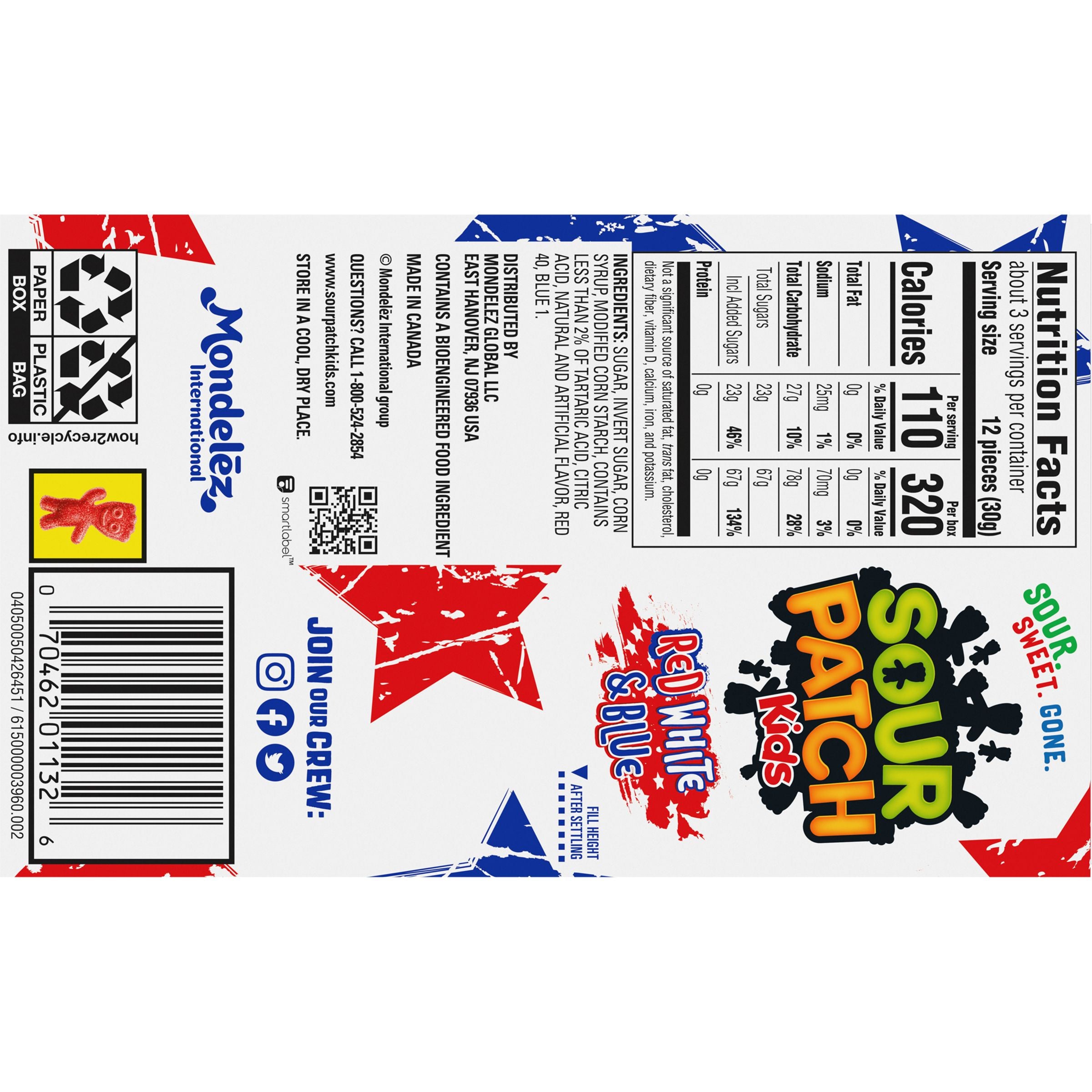 Mondelez Sour Patch Kids Red, White & Blue Candy, 36 Pieces, 3.08 oz