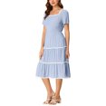 thumbnail image 3 of INSPIRE CHIC Women's Square Neck Short Sleeve Lace Trim Tiered Midi Dresses, 3 of 7