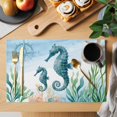 thumbnail image 2 of Seahorse Coastal Placemats Set of 4, Summer Beach Nautical Starfish Compass Placemats for Dining Table, Place Mats for Kitchen Tabletop, Waterproof Wipeable Dining Table Mats Set, 2 of 9