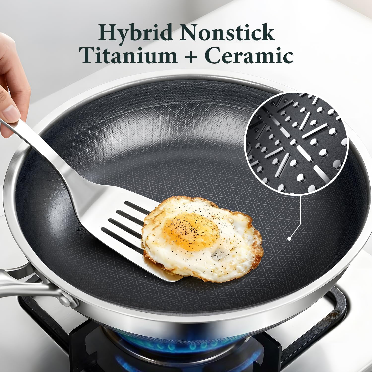 Non Stick 10-Inch  Hybrid Frying Pan with Lid, Professional Cookware for All Stovetops