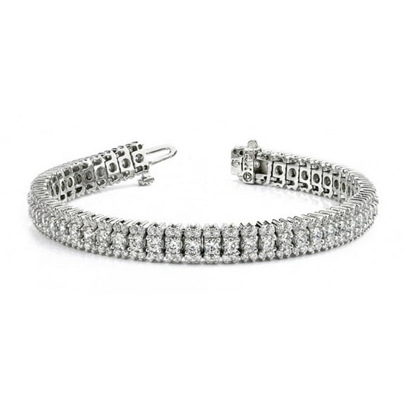 6.50 ct Ladies Three Row Round Cut Diamond Tennis Bracelet in 14 kt