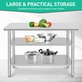 thumbnail image 3 of YUSAZENS 48 x 24 x 35 Inch Three Tier Stainless Steel Workbench, Stationary Heavy Duty Prep Table No Casters No Back Panel for Kitchen Storage Workshop, 3 of 9