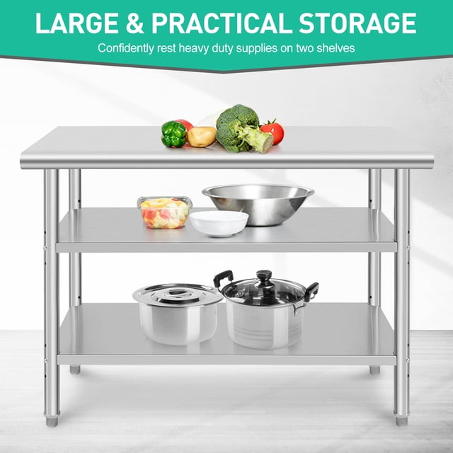Zzistar Table de Travail en Acier Inoxydable NSF, Chariot de Table en Métal Robuste avec Roulettes, Poste de Travail Commercial pour Cuisine