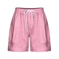 thumbnail image 4 of RYRJJ Women's Linen Shorts Summer Striped Drawstring High Waisted Pajama Lounge Shorts With Pockets Trendy Cute Beach Bottoms(Watermelon Red,M), 4 of 5