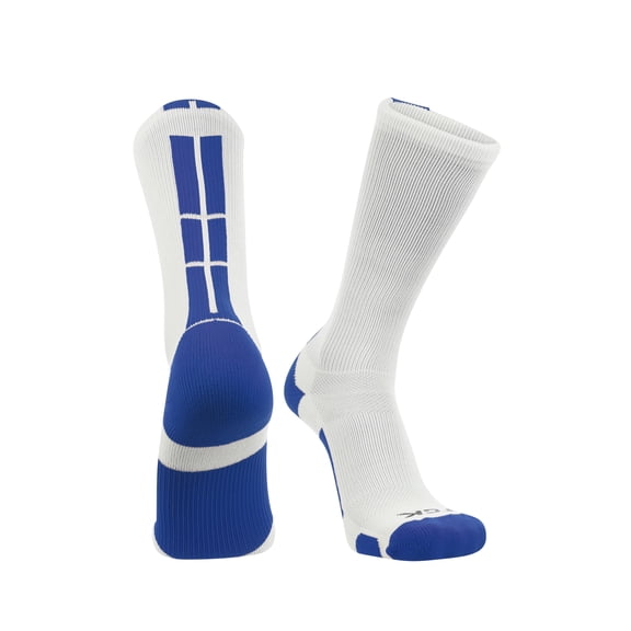 White Basketball Socks Boys Girls Youth Kids Womens Mens Basketball Socks Football, Baseline Crew (White - Royal Blue, Medium)