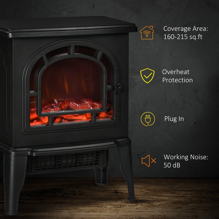 HOMCOM Electric Fireplace Stove, Freestanding Fireplace Heater with  Realistic LED Flame, Adjustable Temperature, Overheat Protection,  750W/1500W, Black - Walmart.com