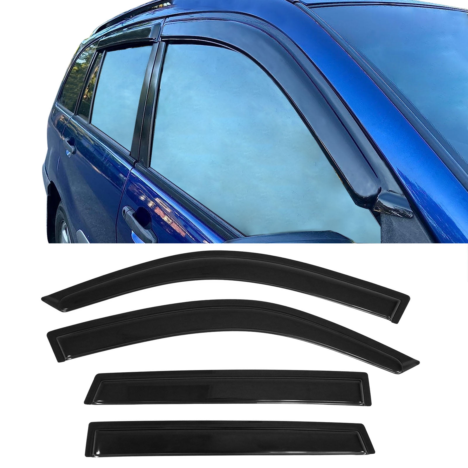 Ikon Motorsports Compatible with 01-05 Toyota RAV4 Window Vent Visor Deflector Rain Guard 4Pc Set Outside Mount  2001 2002 2003 2004 2005
