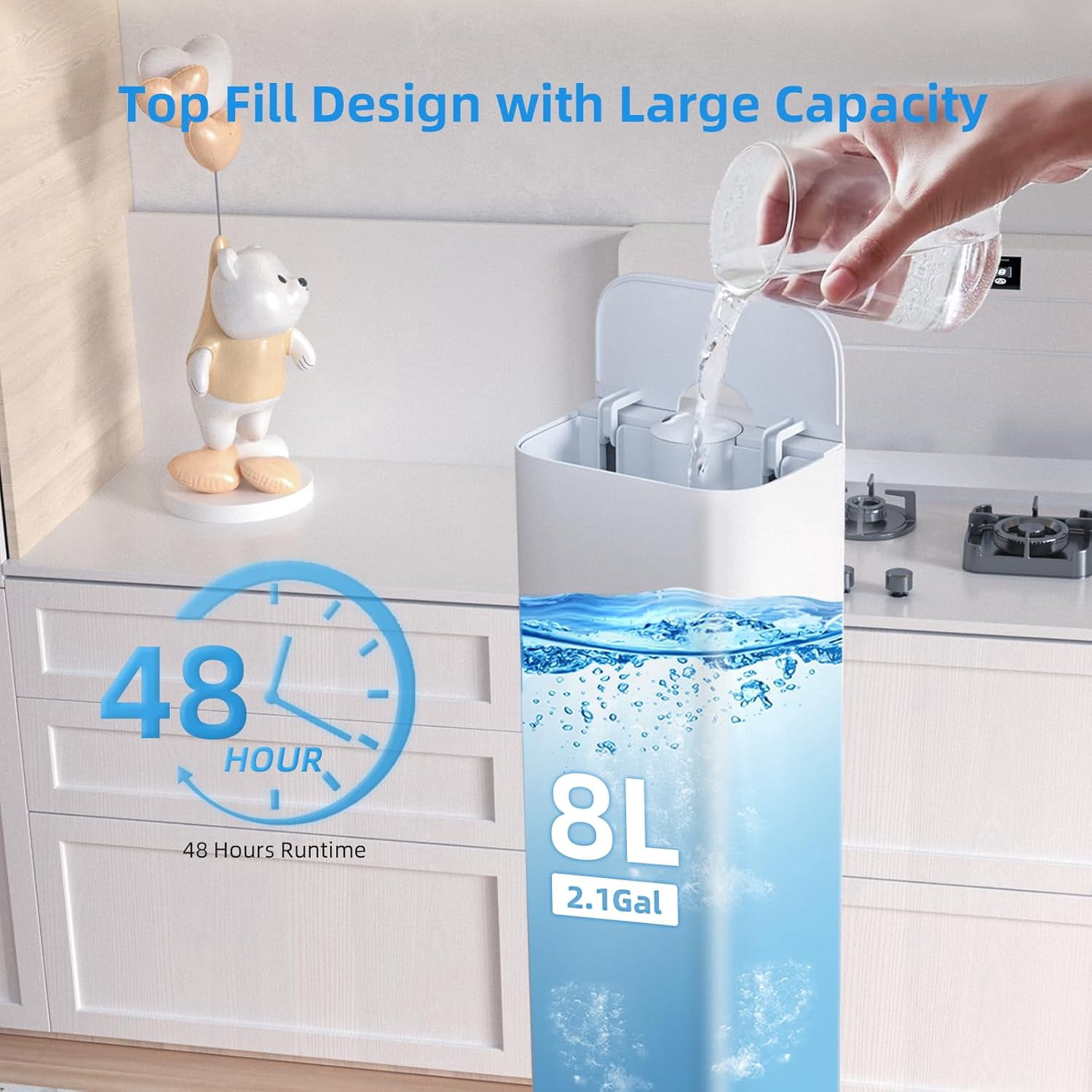 Humidifiers for Bedroom, 2.11Gal 8L Quiet Humidifiers for Large Room with Timer, 360°Nozzle, 3 Speed Ultrasonic Cool Mist Humidifier with Humidistat for Baby Home Adults Plants
