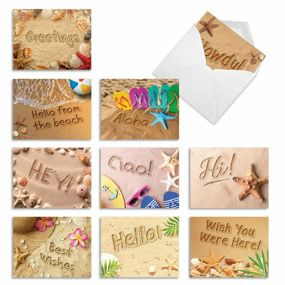 10 Assorted All Occasion Blank Note Cards with Envelopes (4 x 5.12 Inch) - Beach Notes AM6113OCB-B1x10