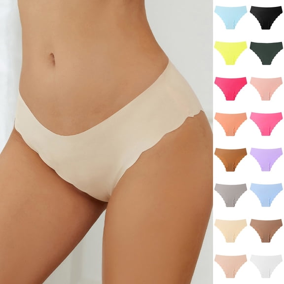 Siminsem Women Nylon Briefs Ice Silk Cooling Underwear High Rise Panties No Show Seamless Scalloped Waist Laser Cut Daily Womens 3 Pack, Beige,L