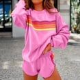 thumbnail image 2 of 2 Piece Lounge Sets for Women Rainbow Striped Outfits Casual Long Sleeve Sweatshirt Shorts Trendy Matching Sweatsuit, 2 of 4