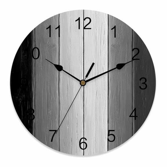 Wall Clock 10 Inch Farmhouse Rustic Wood Round Silent Decorative Wall Clocks Battery Operated for Living Room Bedroom Kitchen Classroom Decor, Black Grey,Small