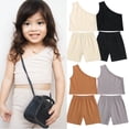 thumbnail image 4 of FLMEI Newborn Toddler Girls Summer One Shoulder Vest Tops Shorts 2PCS Set for 9 Months - 4 Years Summer Cotton Outfits, 4 of 9