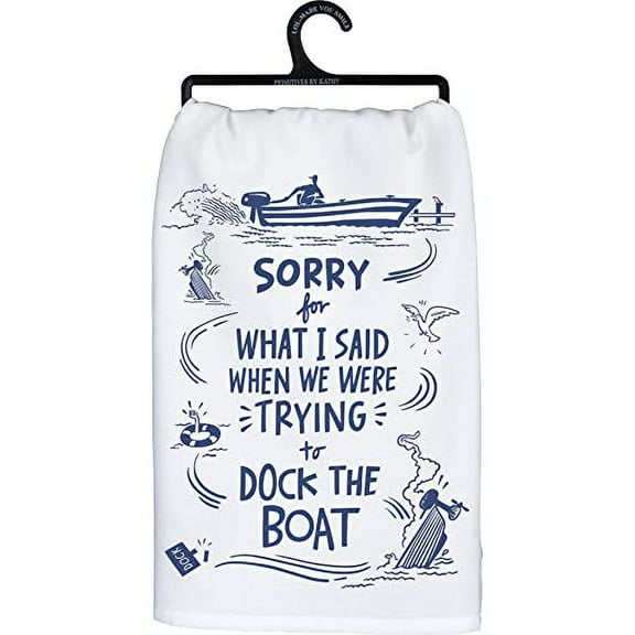 Primitives by Kathy 112615 Kitchen Towel Trying to Dock The Boat, 28-inch