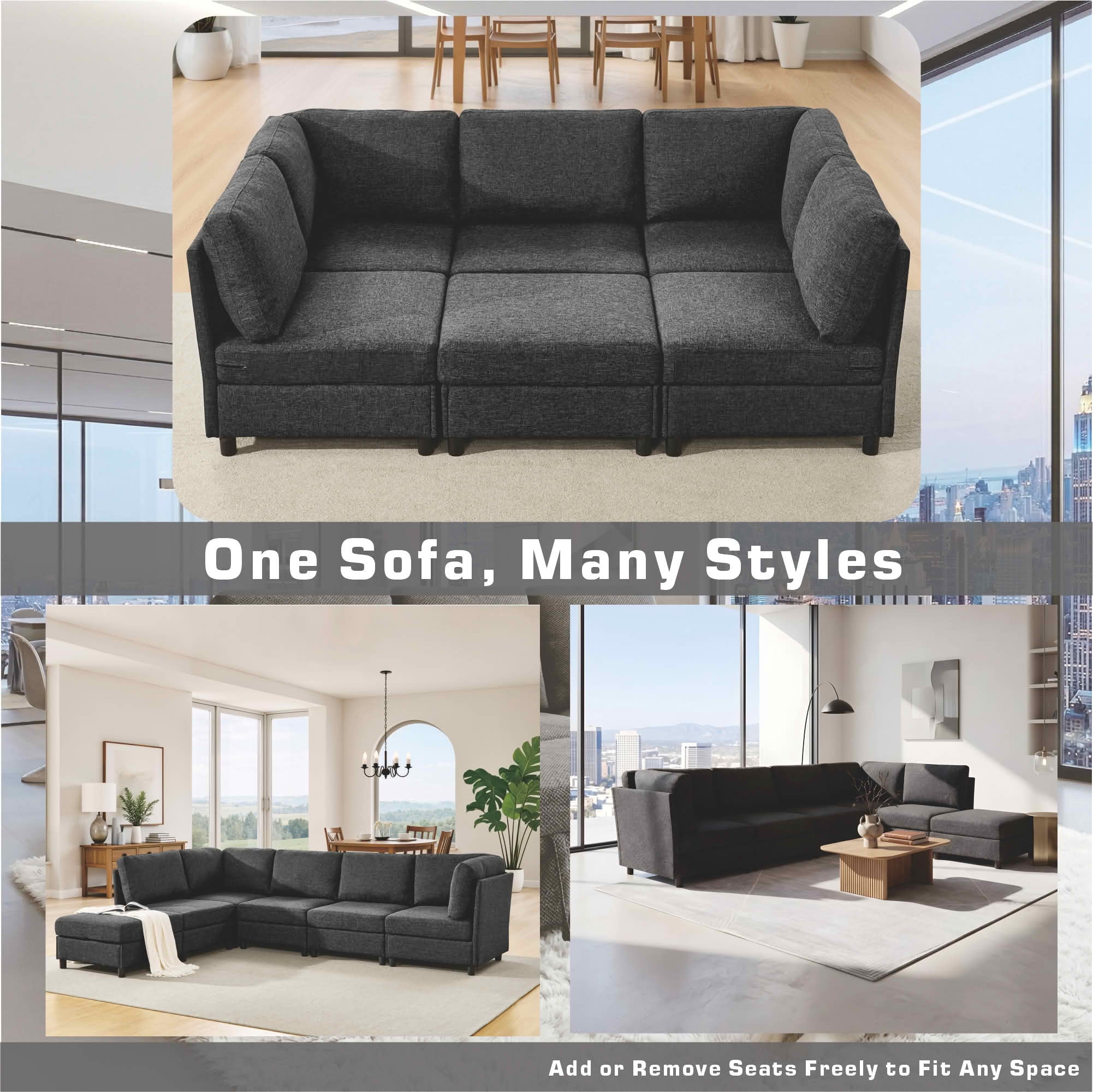 MAYEERTY 94.5 Inch Modular Corner Sectional Sofa, Freely Configurable Modern Couch with Convertible Ottoman & Sturdy Support Legs