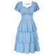 thumbnail image 1 of Vestido Belle Poque para mujer, estilo vintage, en forma de corazón, con volantes escalonados, azul S, 1 of 9