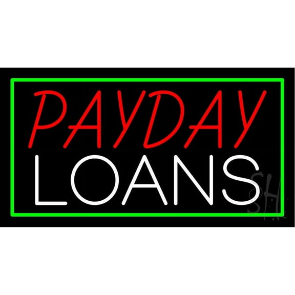 Red Payday Loans Blue Border LED Neon Sign 13 x 24 - inches, Black Square Cut Acrylic Backing, with Dimmer - Bright and Premium built indoor LED Neon Sign for Pawn Wall decor decor, and storefront.