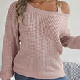 thumbnail image 5 of Fgnfyis Women Cold Shoulder Sweater with Metal Buckle Strap Long Sleeve Knit Pullover Top for Fashion Knitwear Pink S, 5 of 5