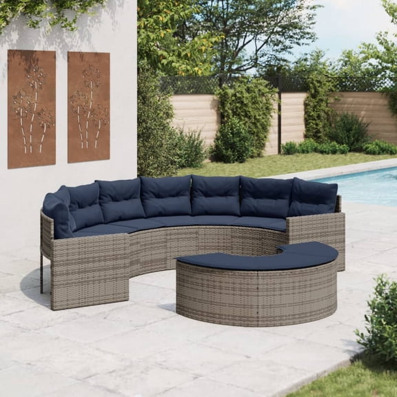 vidaXL 2 Piece Patio Sofa Set Half-Round Gray Poly Rattan
