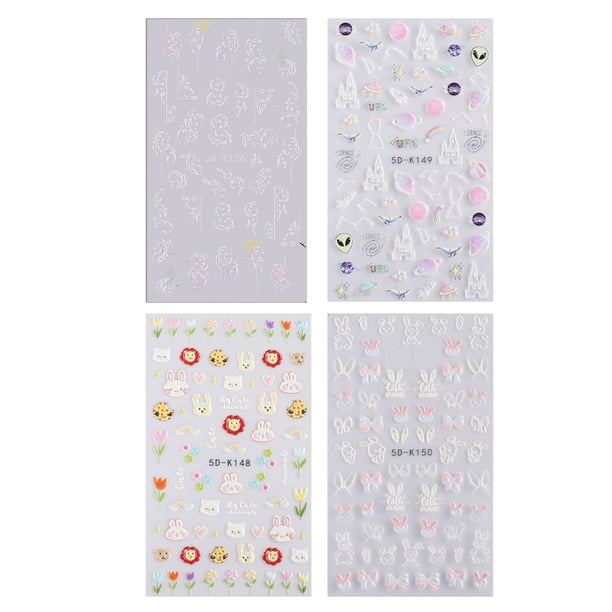 Pegatinas 5D para decoración de uñas, diseño exquisito y hueco, autoadhesivas, 4 unidades