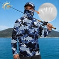 thumbnail image 3 of SEANATIVE Men's Performance Fishing Shirt Sun Protection Long Sleeve Shirt Soft Lightweight Breathable Neck Gaiter Hoodie for Summer Outdoor Fishing, S, Cartoon Fish Camo Blue, 3 of 7