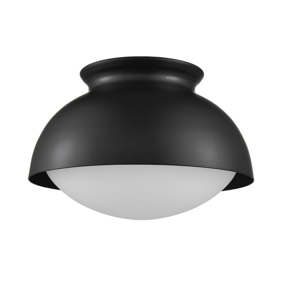 Claxy 9" Black Bwol Flush Mount Ceiling Light with Milk Glass Shade