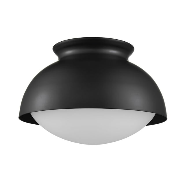 Claxy 9" Black Bwol Flush Mount Ceiling Light with Milk Glass Shade