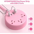 thumbnail image 2 of Multiprise Rose, Rallonge de 5 Pieds, 3 Prises CA & 2 USB C & 2 USB A + Longue Rallonge de 25 Pieds, Rallonge Plate sous Tapis, 2 of 8