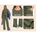 thumbnail image 4 of MOYIKO Two Piece Sets for Women Fall Travel Vacation Outfits Pleated Long Sleeve Lounge Sets Wide Leg Pants, 4 of 7