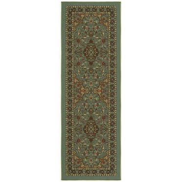 Ottomanson Non-Slip Rubberback Medallion Oriental 2x5 Indoor Runner Rug, 20" x 59", Seafoam Green