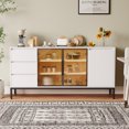 thumbnail image 3 of Buffet cabinet with storage, kitchen side panel storage room with doors and 3 drawers, pantry cabinet display rack, console, dining table manager furniture, living room dining room white, 3 of 8