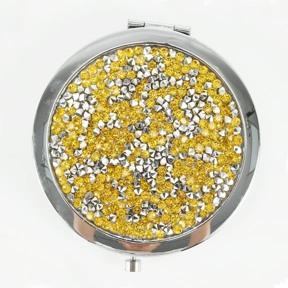Unique Bargains 1 Pc Women Rhinestones Makeup Mirror Makeup Mirror for Travel Chrome Silver Tone Metal Glass
