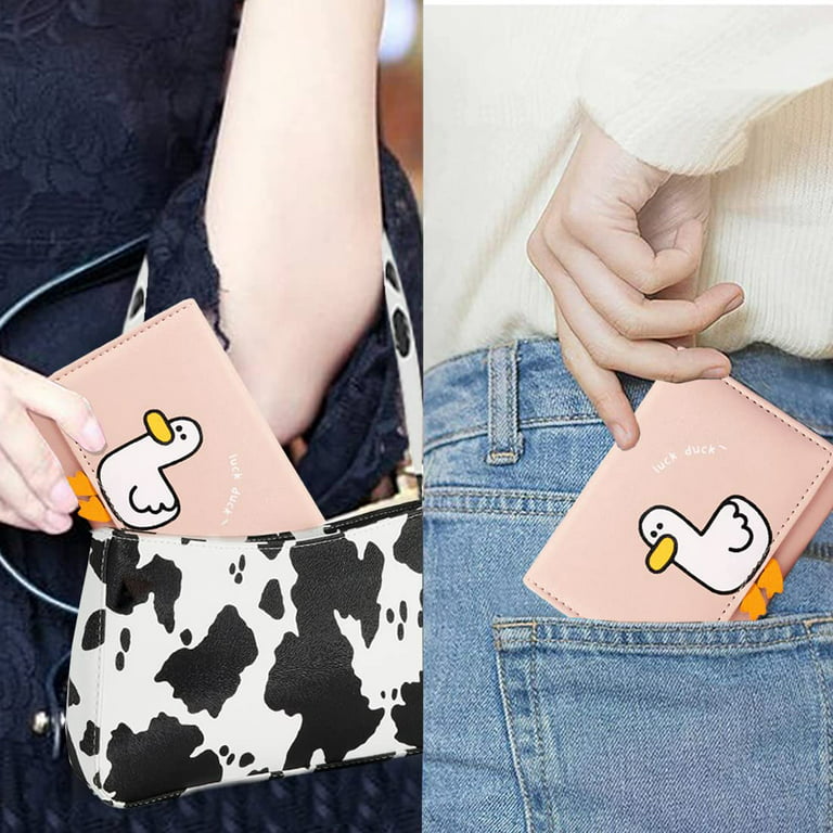 Amamcy Girls Cute 3D Duck Tri-folded Wallet Small Wallet Coin Purse Cash  Pocket RFID Blocking Card Holder ID Window Purse for Women