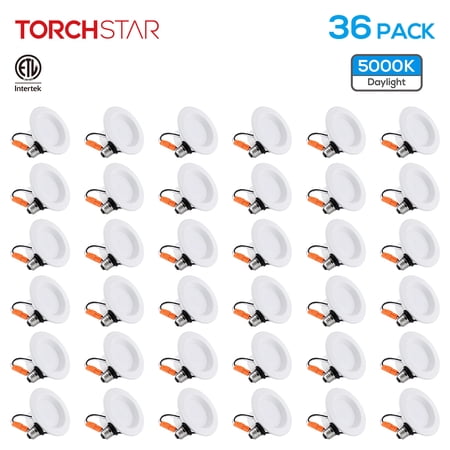 TORCHSTAR 36-Pack 4 Inch Dimmable Recessed LED Downlight with Baffle Trim  10W (65W Eqv.)  CRI 90  ETL Listed  5000K Daylight  655lm  LED Retrofit Lighting Fixture  5 Years Warranty