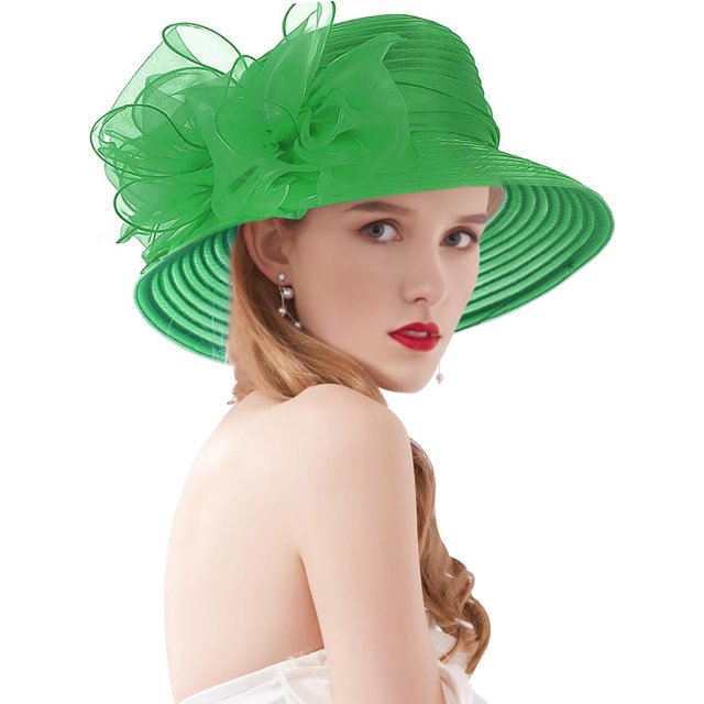 Organza Church Fascinator Wedding Tea Party Derby Hats for Women Flower Wide Brim Sun Hat
