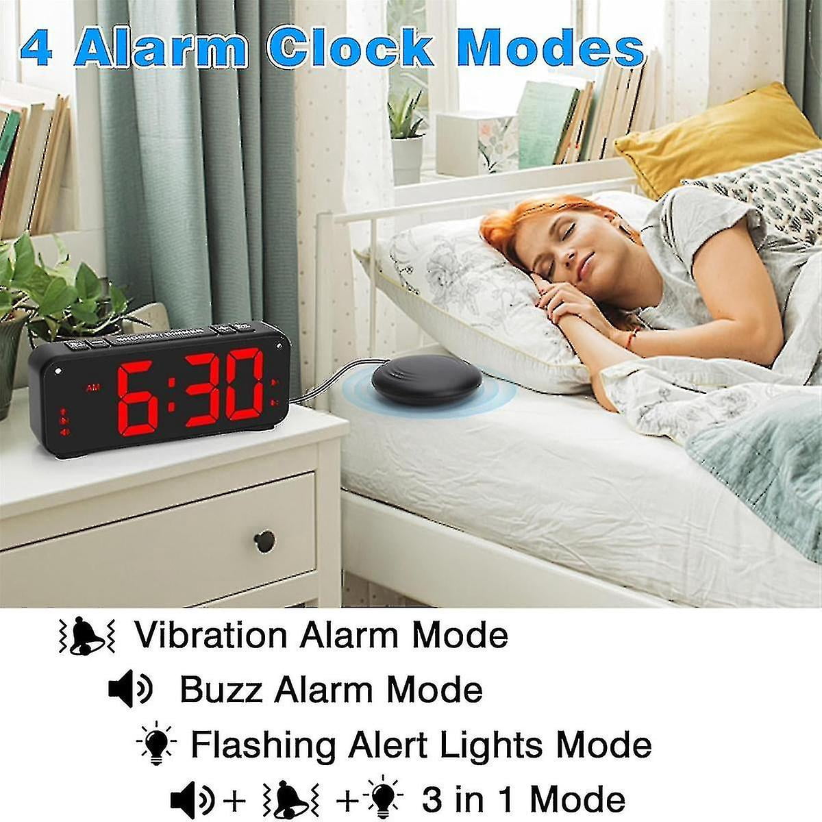 Loud Alarm Clock for Heavy Sleepers Adults,Dual Alarm Clock with Bed Shaker,for Bedrooms,6.5In Large Display with Dimmer-hhny