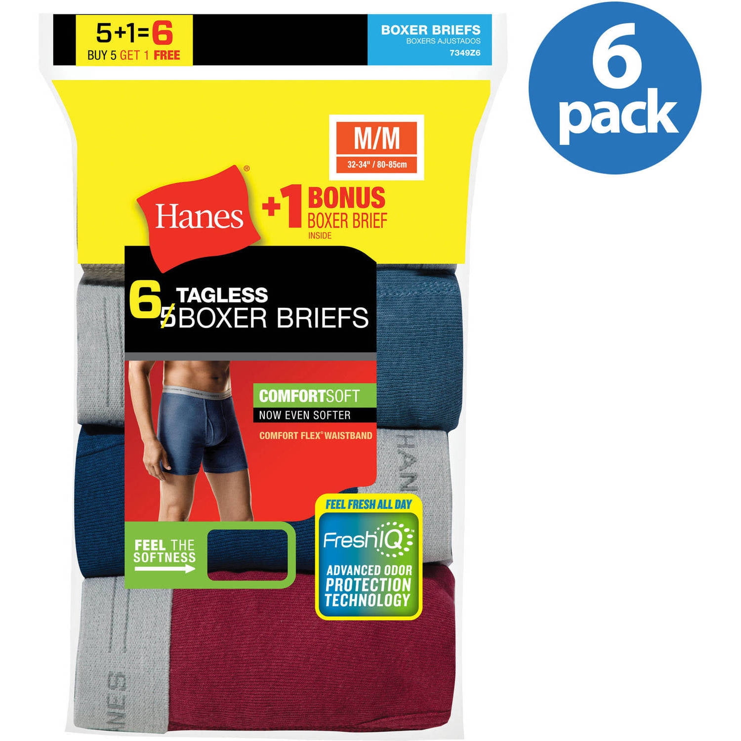 Hanes Men's Fresh IQ Comfort Flex Waistband Boxer Brief 5+1 Free Bonus Pack by Hanes Brands, Inc
